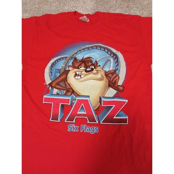 Vintage 2001 Six Flags  Taz T-Shirt Large Red  Looney Tunes Warner Bros Y2K!!! - Picture 2 of 7